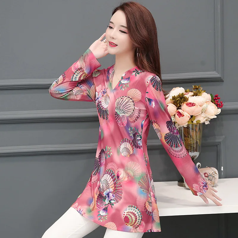 Plus Size 5XL Boho Style Women Chiffon Long Sleeve Shirts Office Ladies Work Floral Printed Blouses Loose Breathable L Shirt | Женская