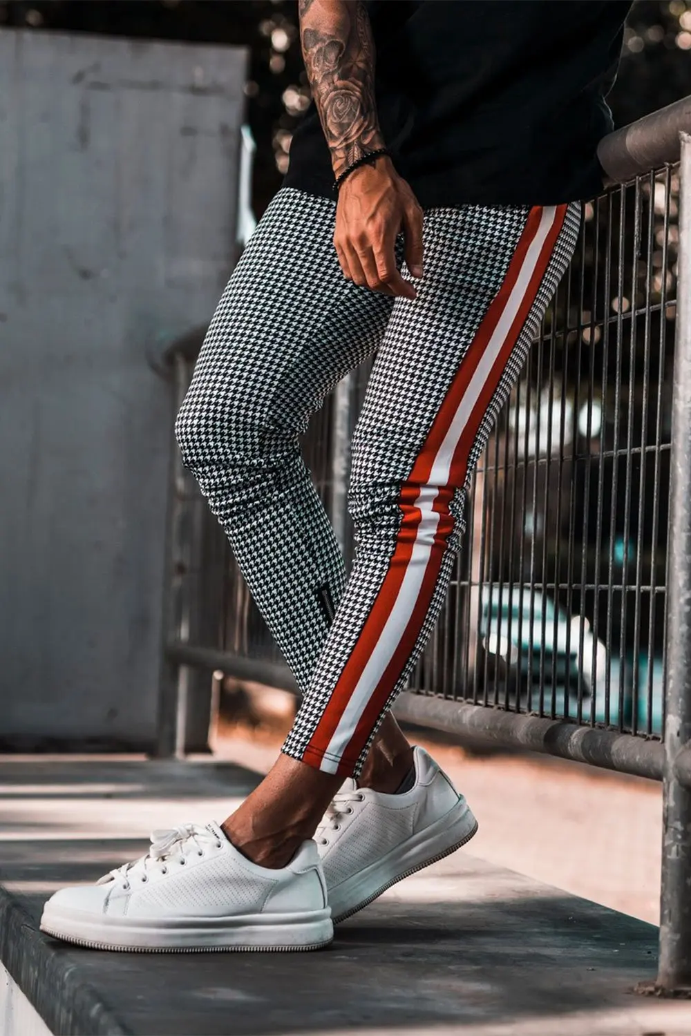 

2021 New Men's Casual Sports Pants Fashion Fashion Brand Men's Pants Zipper Plaid Fitness Pants Decoration Pant Style Waist Type