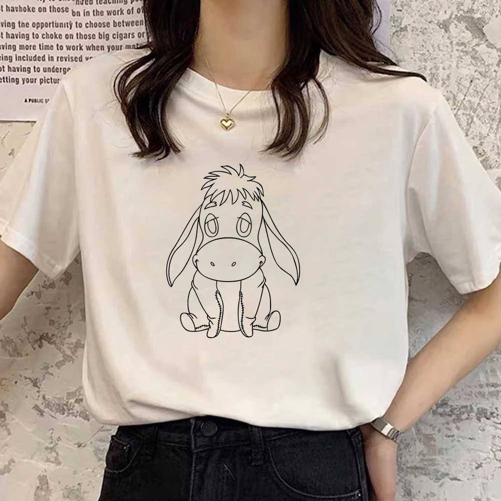 

New Products Winnie The Pooh Women T-shirts Disney Harajuku Cartoon Female Teeshirts White Round Neck Short Sleeves Summer Top