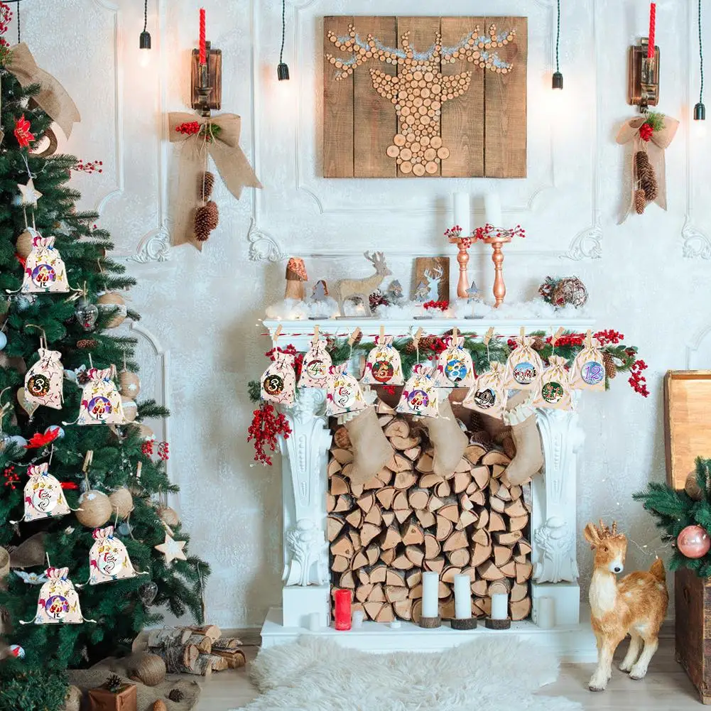 Рождественский узор конфетная сумка 1 24 календарь Комплект хлопок льняной