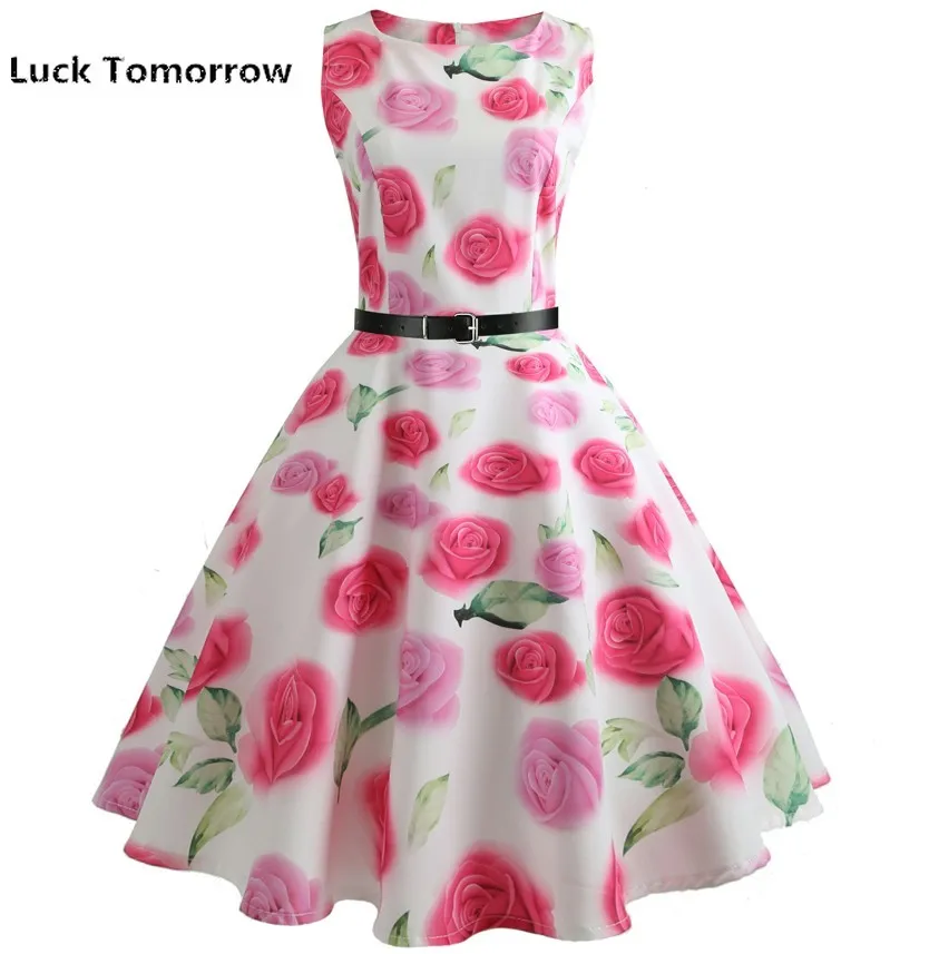 Women Summer Dress 2019 plus size clothing Audrey hepburn Floral robe Retro Swing Casual 50s Vintage Rockabilly Dresses Vestidos | Женская