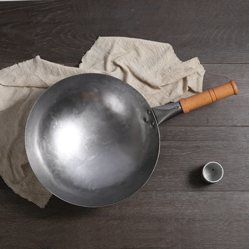 Китайская традиционная железная Woks Ручная ковка сковорода без покрытия большой