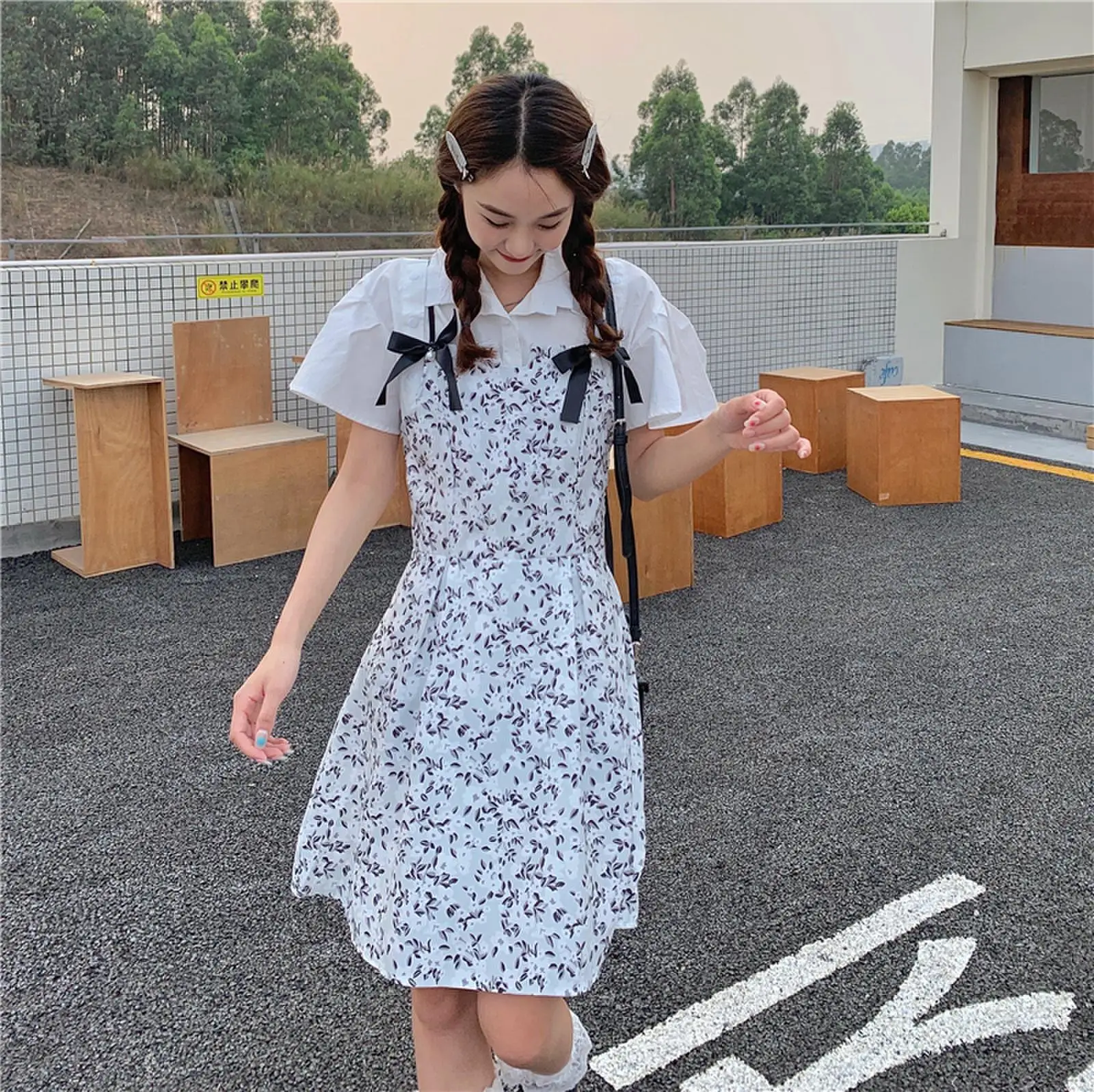 

Make summer new temperament wind palace accept waist skirt with shoulder-straps bowknot joker design dresses