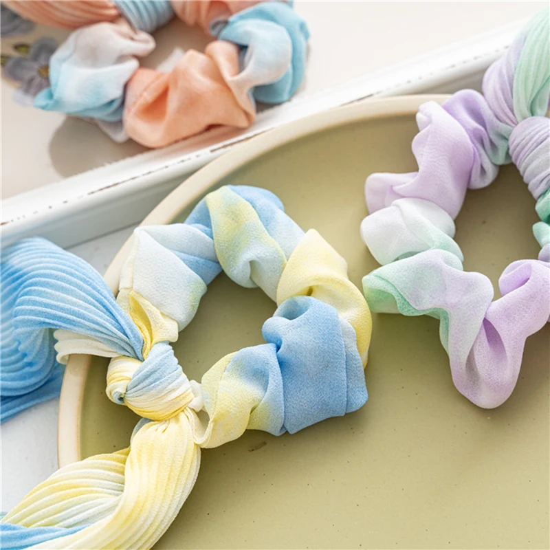 

Fashion Tie-dye Print Bow Satin Long Ribbon Scrunchies Women Girls Elastic Hair Bands Ponytail Scarf Hair Tie Hair Accessories