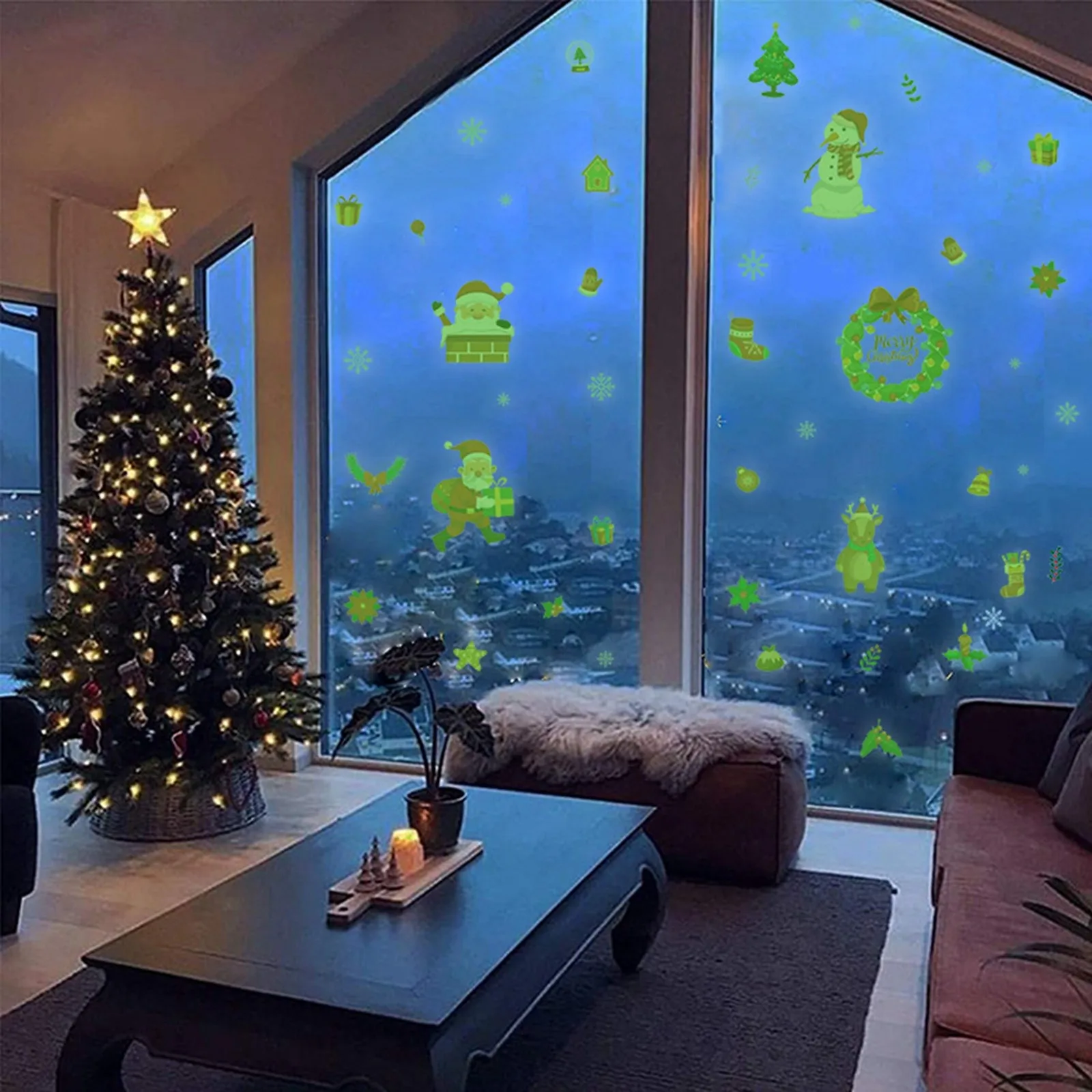 Съемные рождественские статические наклейки из ПВХ на окна с Санта-лосем