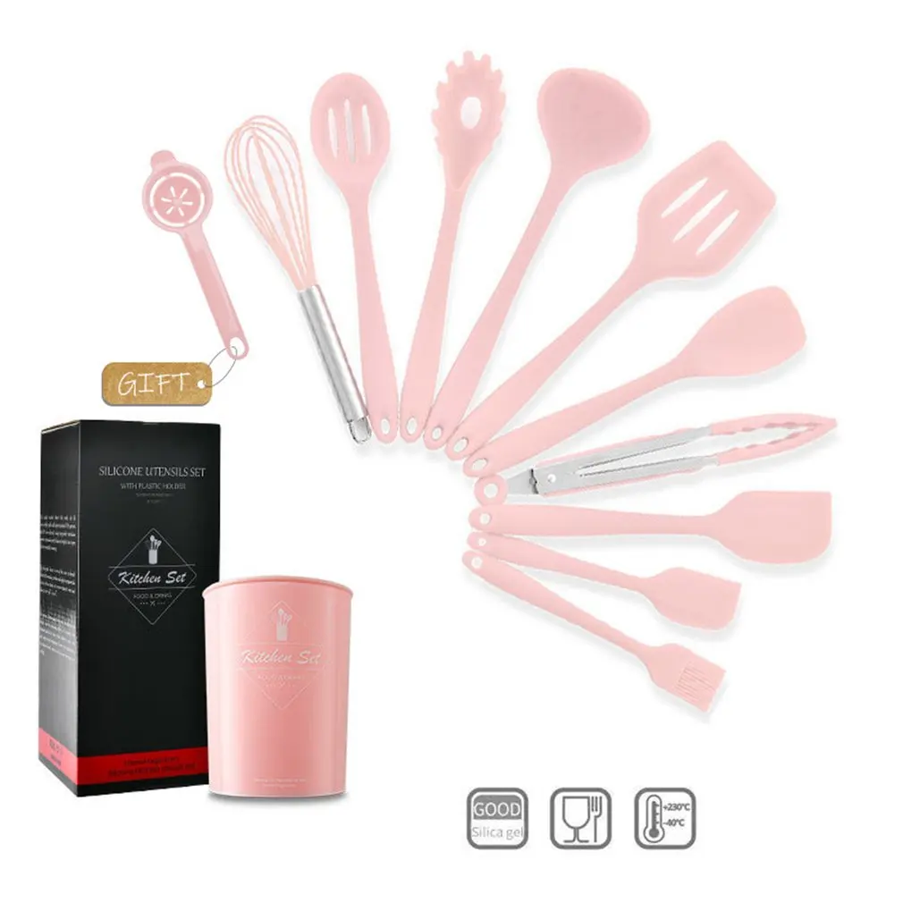

10pcs Silicone Kitchenware Non-stick Cookware Cooking Tool Spatula Ladle Egg Beaters Shovel Spoon Soup Kitchen Utensils Set