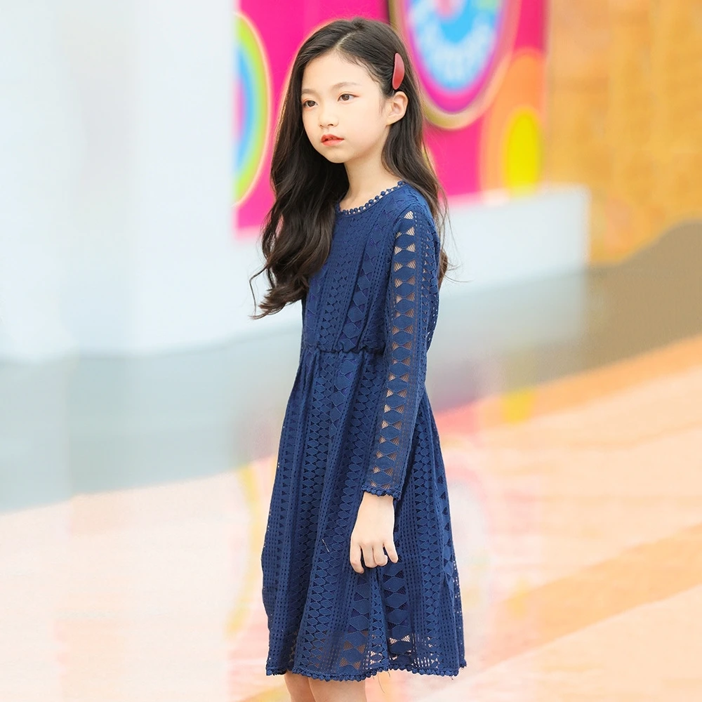Кружевное платье для маленьких девочек с длинным рукавом размеры 3 4 5 6 7 8 10 12 14 лет