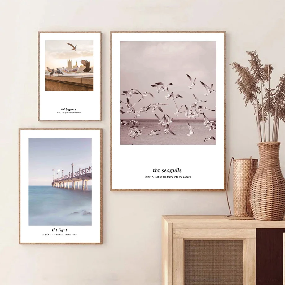 

Seagull Pigeon Dove Bridge Light Boat Sea Wall Art Canvas Painting Nordic Posters And Prints Wall Pictures For Living Room Decor