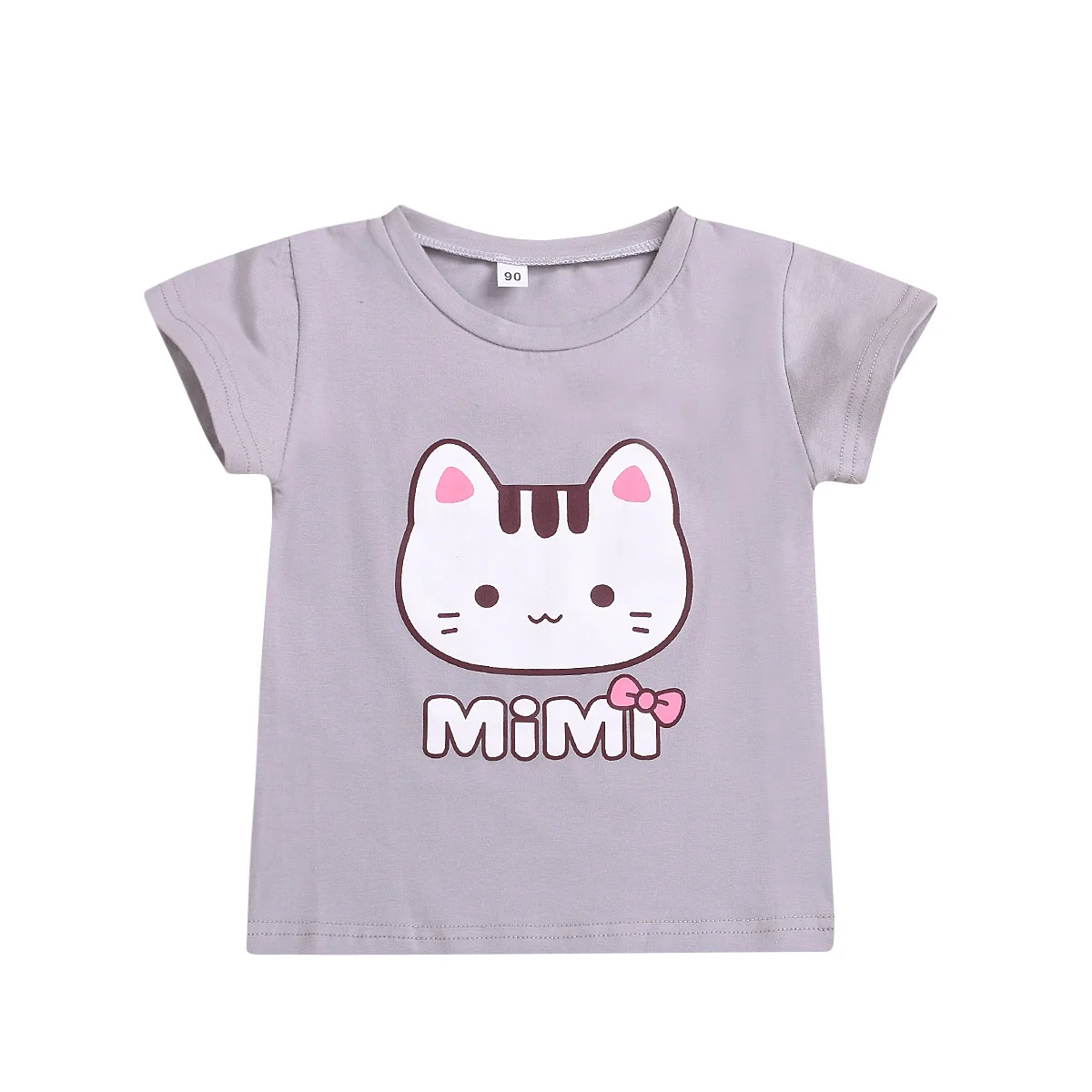 

2021 Summer Children Short Sleeve O Neck Print Cartoon Cat Letter Cute Baby Girl Or Boys T-shirt 2-9T