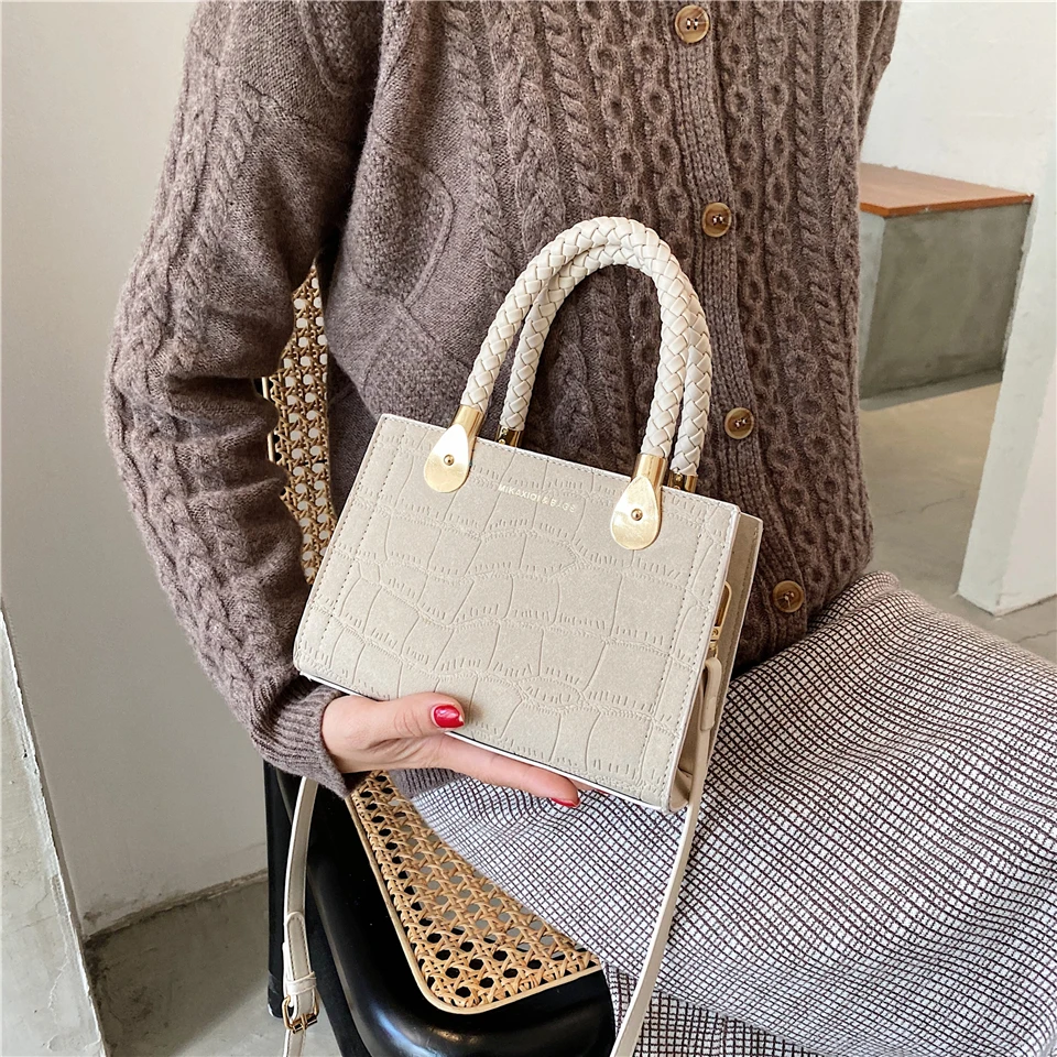 

Top-handle Metal Women Shoulder Bag Stone Pattern Premium Luxury Leather Handbags Designer Brand Crossbody All-match Bag Elegant