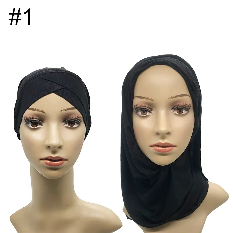 

10set Hijab Modal Women Criss cross Stretch Cap and Scarf set Muslim Headscarf set Islamic inner Caps & hijab tube hat scarf set