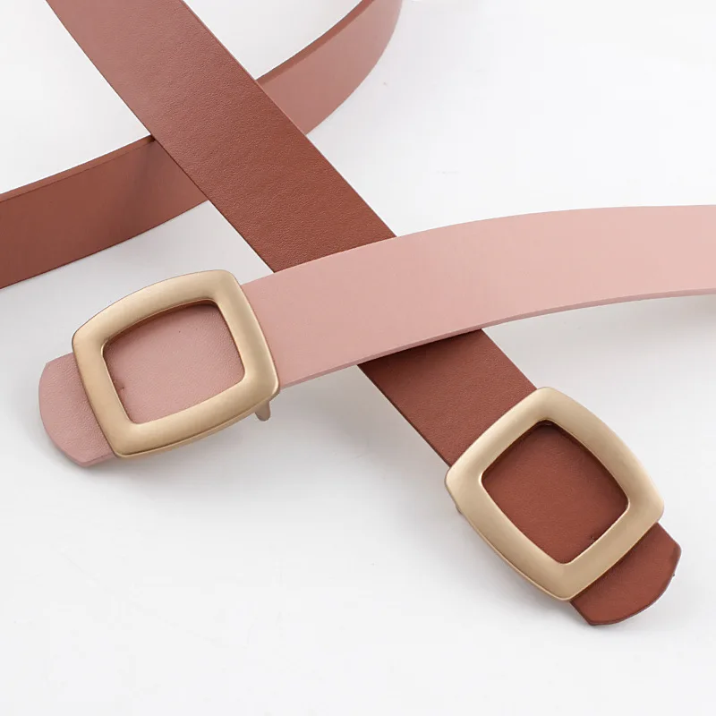 

Women Casual Belt Artificial Leather Alloy Square Button Waistband New Design Vintage Gold Buckle Belt For Women Student Belts