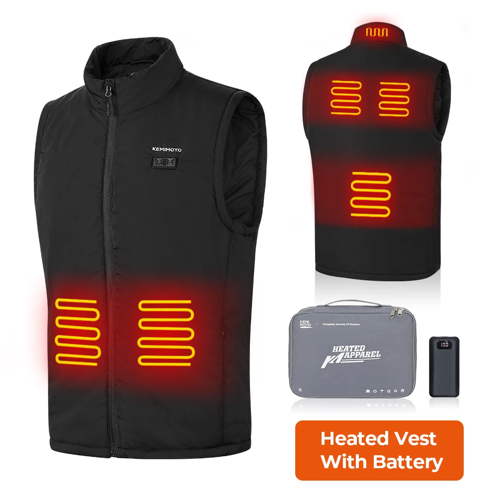 KEMIMOTO Winter Heated Jacket USB Heated Vest Battery Temperature Adjustable For Motorcycle Skiing Bike Hiking Washable