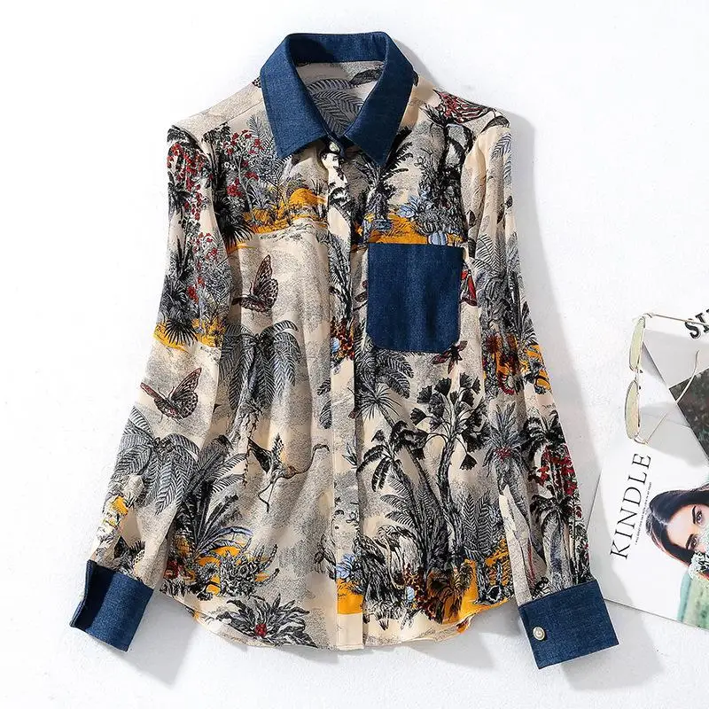 

Женская модная однобортная винтажная рубашка большого размера 2Xl с принтом, блузка, новинка сезона осень-зима 2021, женская одежда