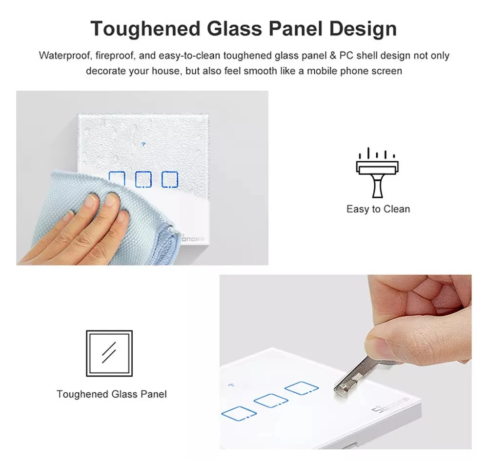 SONOFF T0 EU/US/UK 1/2/3 Gang TX Series Smart Touch WIFI Wall Switch Light For Home Work With Alexa Google | Электроника