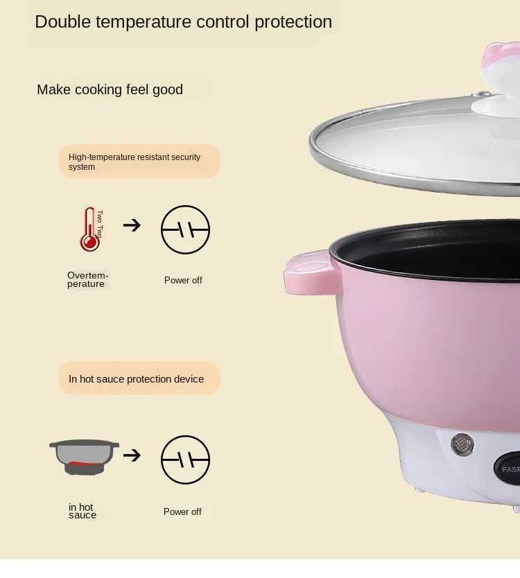 

220V Multifunction Rice Cooker Electric Skillet Noodle Cooking Pot Egg Omelette Frying Pan Mini Hotpot Food Steamer
