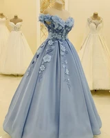 light blue flowers prom dress 2022 off shoulder sleeveless long evening formal party gowns robes de soir%c3%a9e