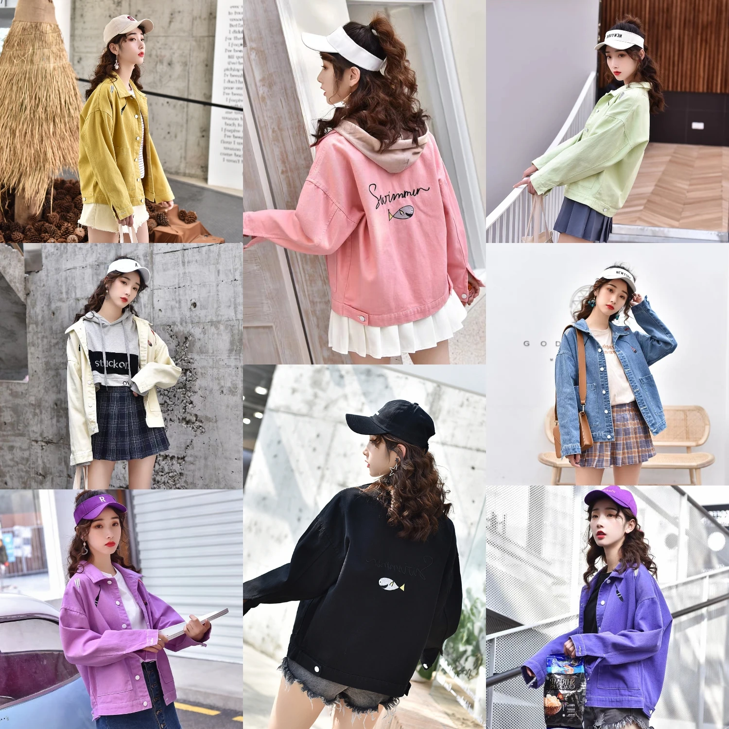 Однотонная джинсовая куртка с отложным воротником в стиле Харадзюку для женщин