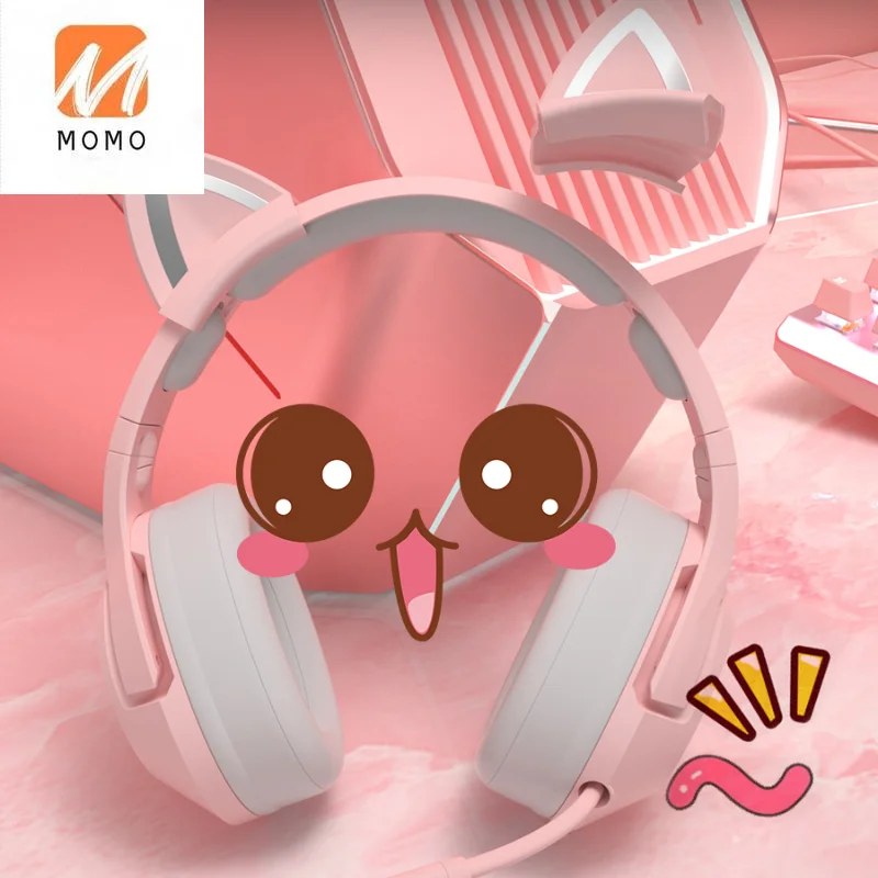 Billig Rosa Katze Ohren Kopfhörer Kopf-Montiert Niedlichen Mädchen Spiel 7,1 Kanal Hören Sounds Zu Discern Lage Gaming Headsets Mit Mikrofon