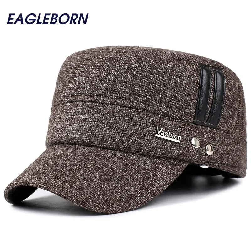 EAGLEBORN Мужская зимняя шапка, шапка-ушанка, сохраняющая тепло, плоская крыша, бейсболки для пожилых мужчин, утолщенная бейсболка