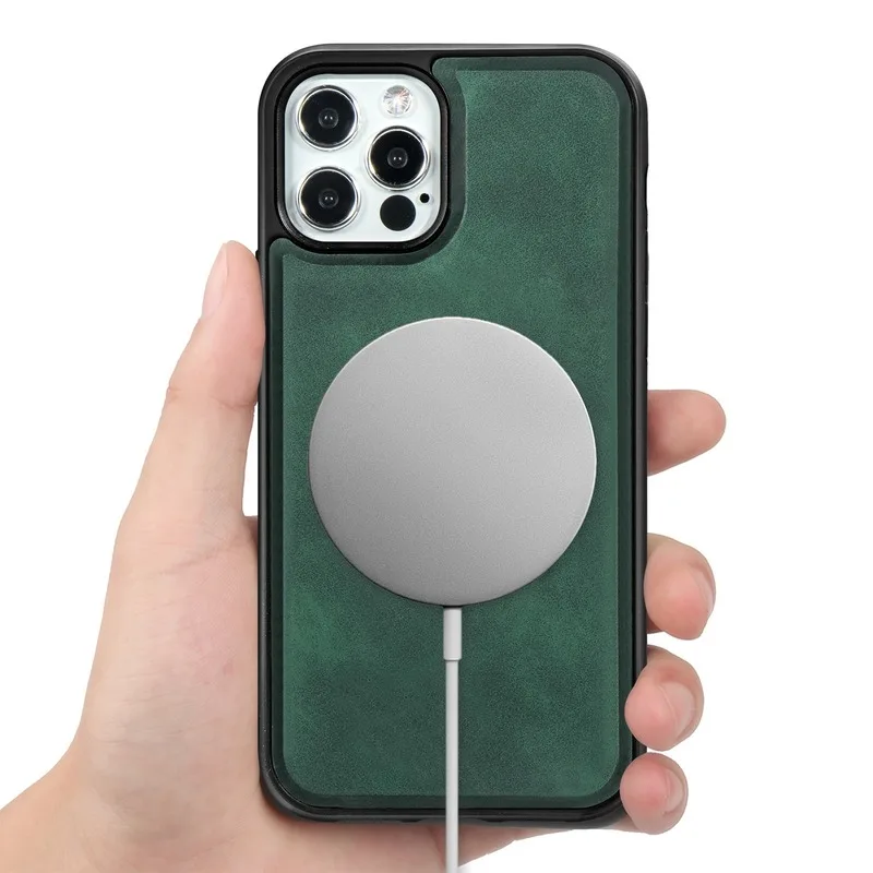 

Magnetic Wireless Charging Vintage Leather Stitching PU+PC Case for IPhone 12 Mini Pro Max Thin IPhone Cases Anti-fall Cover