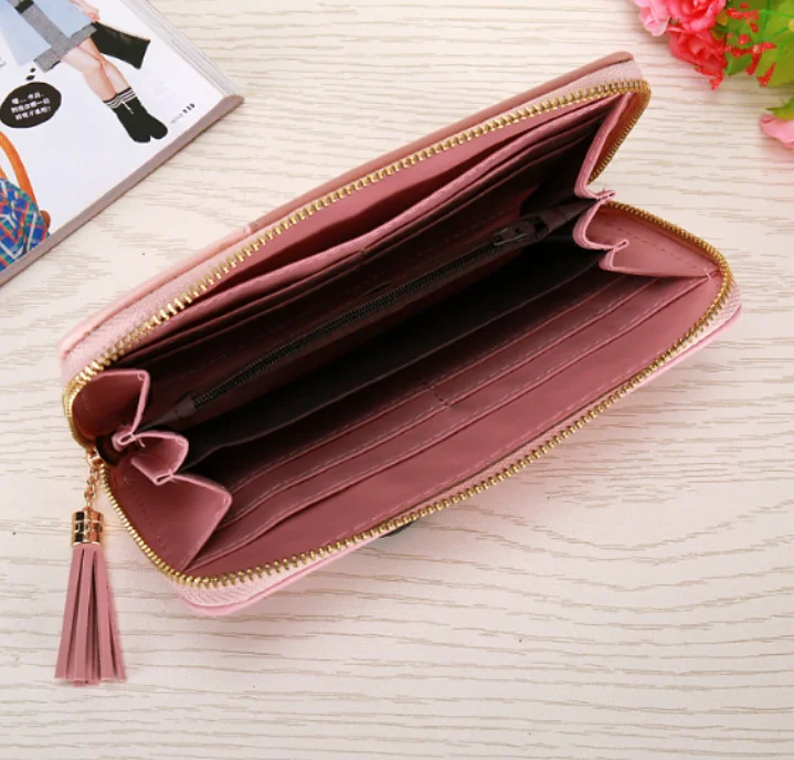 

1 Piece PU Leather Wallets Rectangle Light Blue Black Red 3color 19cm X 10cm New Style Wallet Long Lady's Purse
