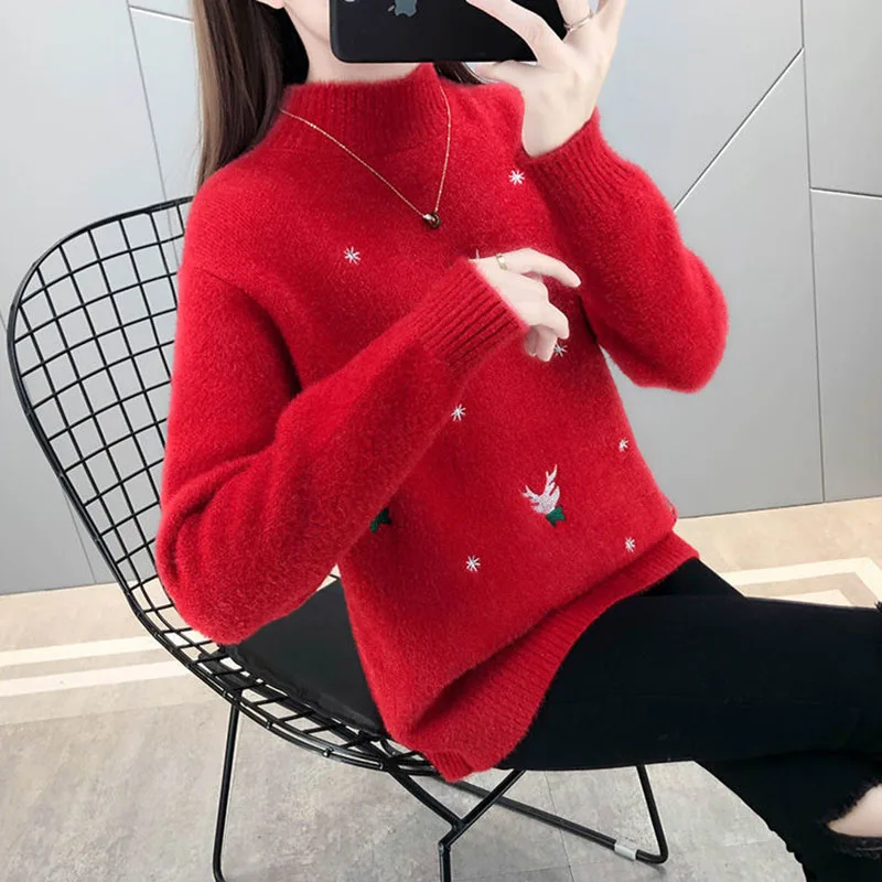 

Women Mink fleece Sweaters Pullovers Autumn Winter Knitted Sweater Female Fashion Casual plus Velvet Thick Warm Tops R848