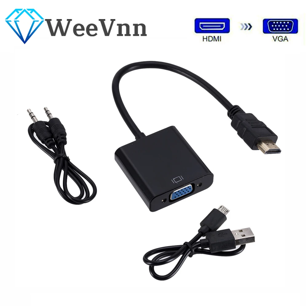 Кабель-преобразователь 1080P HD HDMI в VGA с аудио источником питания штекер гнездо