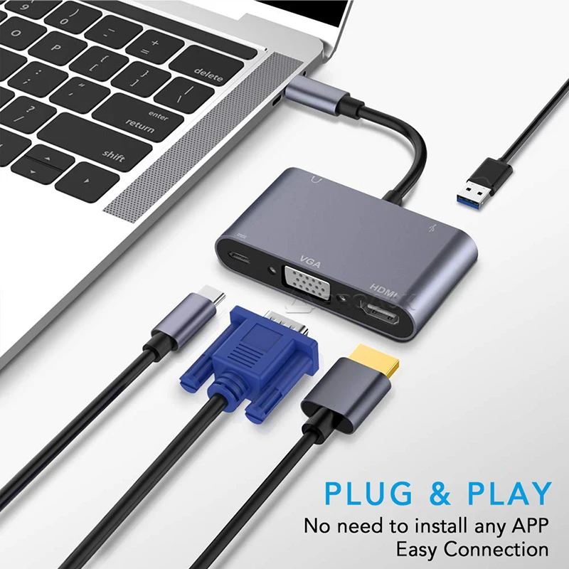 Переходник с USB 3 1 типа C на 4K HDMI VGA PD USB3.0 5 мм Аудио Видео разъем адаптер для MacBook Switch