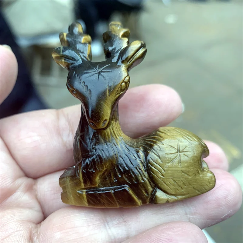 

Статуэтка натуральный камень тигровый глаз Fawn, резная Статуэтка с кристаллами, животное, домашнее украшение, коллекционный подарок