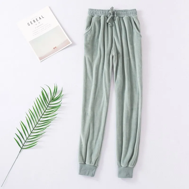 Men Sleep Pants Flannel Autumn Winter Warm Sleep Bottoms Women Plus Size Drawstring Soft Sleepwear Pajama Home Pants For Couple