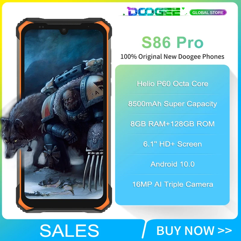Doogee S86 Pro IP68 Rugged Smartphone Helio P60 Global Bands 8500mAh 6.1'' 8GB+128GB Triple Camera thermometer Mobile Phone