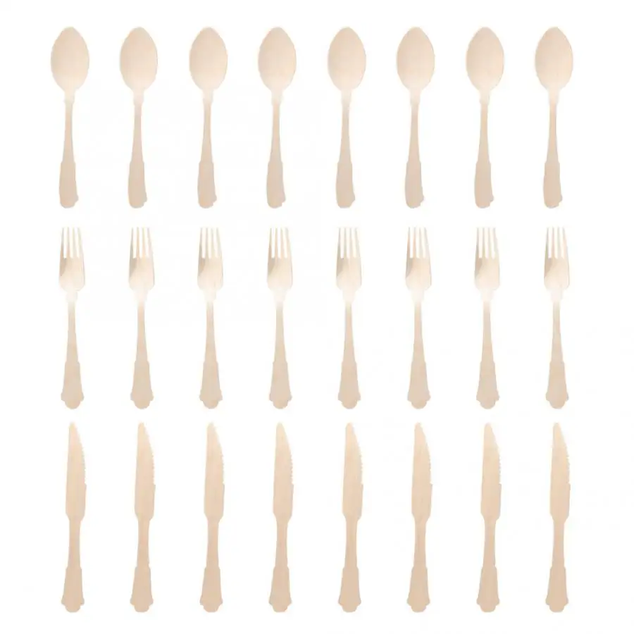 Деревянные одноразовые ножи вилки ложки столовые приборы посуда для вечеринки в