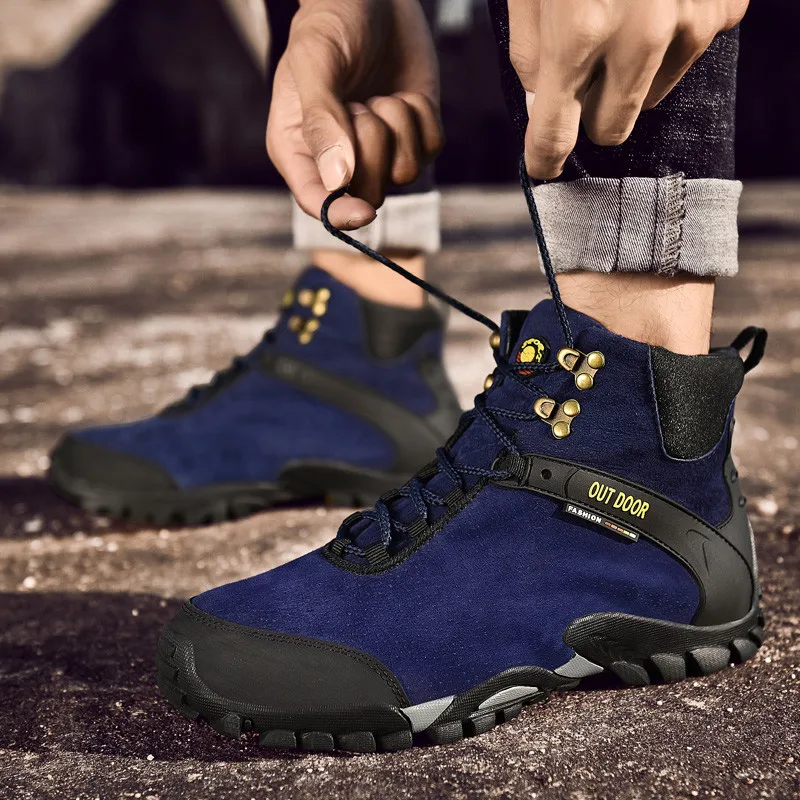 2021 Warm Fur Men Winter Hiking Boots Trekking Shoes High Quality Outdoor Man Mountain Shoes Waterproof Hiking Man Walking Shoe