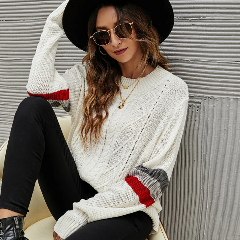 

Autumn and winter 2021 new fashion loose Pullover Sweater women's loose round neck long sleeve knitted sweater