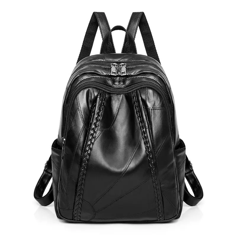 Винтажный натуральный кожаный рюкзак для женщин Mochila Feminina большой емкости рюкзак школьный рюкзак сумки для девочек-подростков сумка для женщин - Цвет: black