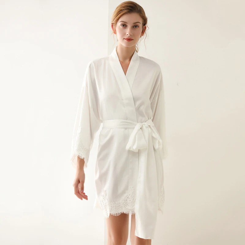 

2020 White Ladies Nightgown Satin Silk Sleepwear Nightgown Lace Sexy Sleepwear Bathrobes Lounge Intimate Lingerie Homewear