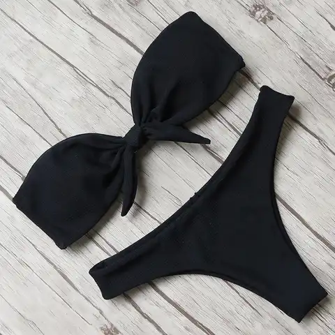 Sexy Women Brand Bikini Set Bow Print Strapless Swimwear Swimsuit Off Shoulder Brazilian Biquini Thong Bikini Maillot De Bain