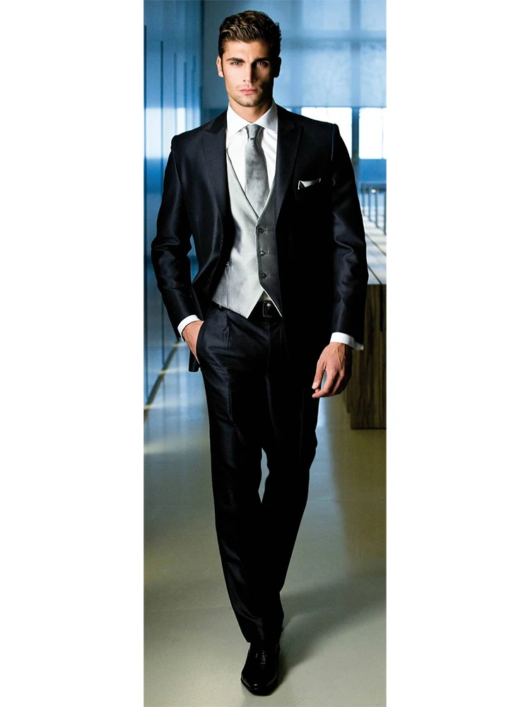 Блестящие черные свадебные костюмы для мужчин индивидуальный пошив глянцевый