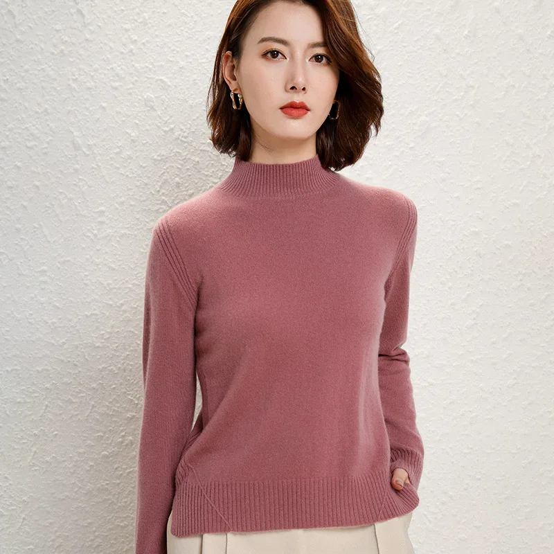 

New Autumn Winter Turtleneck 100% Cashmere Sweater Bottoming Shirt Women Solid Color Warm Pullovers Long Sleeve Short Tops