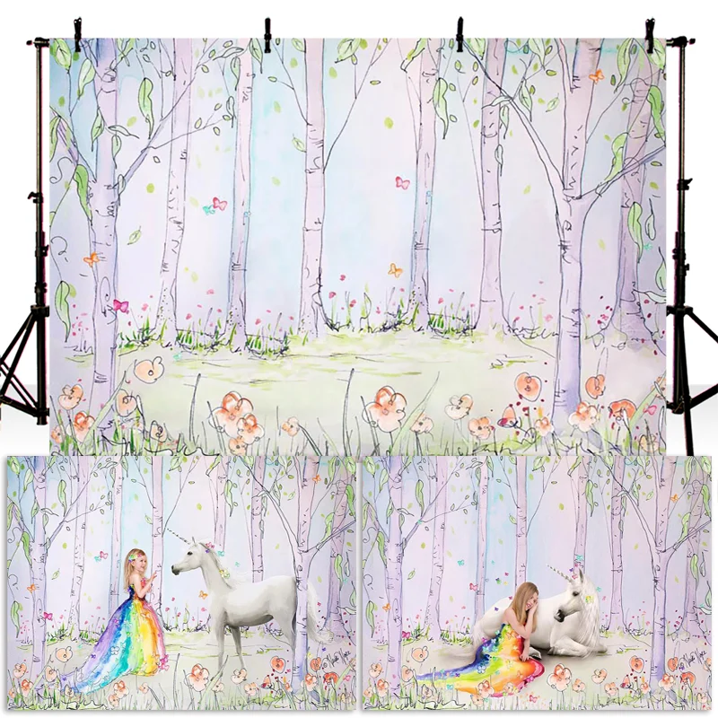 Фон для фотосъемки новорожденных с изображением леса мечты и бабочки|Фон