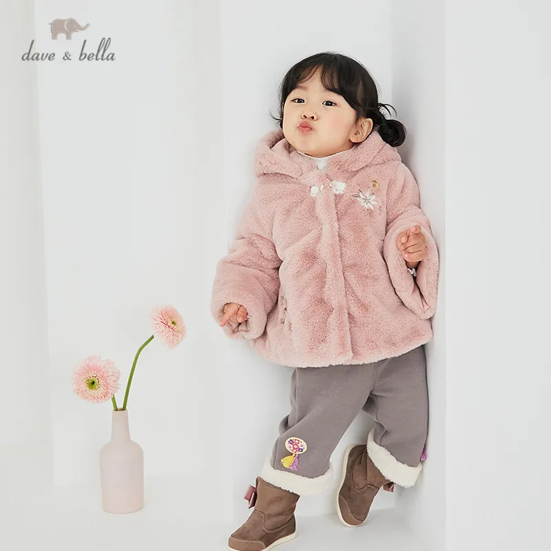 

DBJ15555 dave bella winter baby girls fashion floral embroidery padded hooded coat children tops infant toddler outerwear