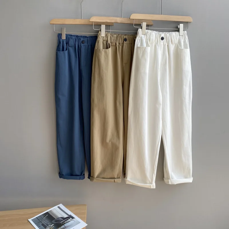 Брюки женские с завышенной талией повседневные свободные базовые Хлопковые