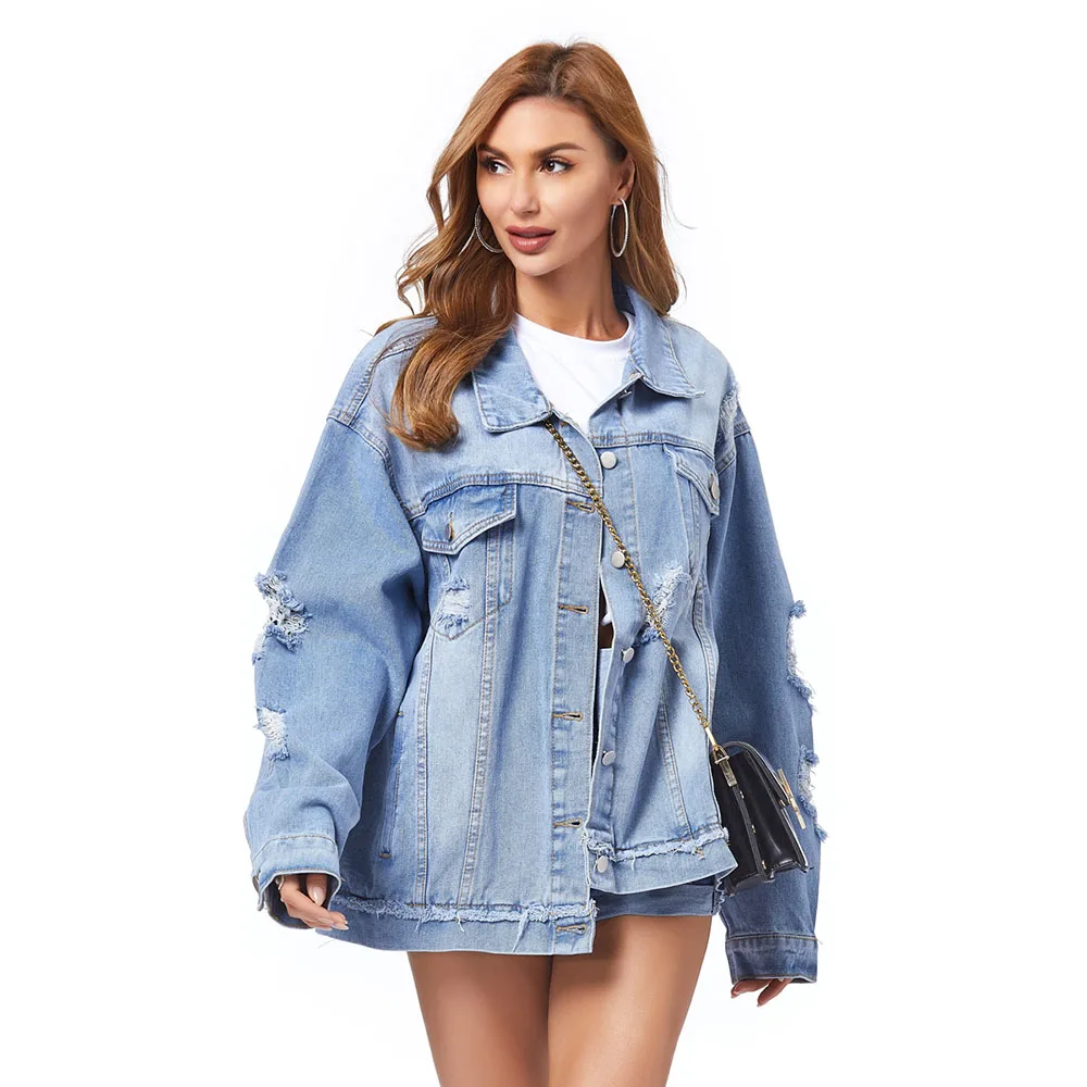 

Women's Loose Denim Jacket Tops Boyfriend Denim Coat Long Sleeve Spring 2021 New Jackets For Lady Korean Casual Female Coat