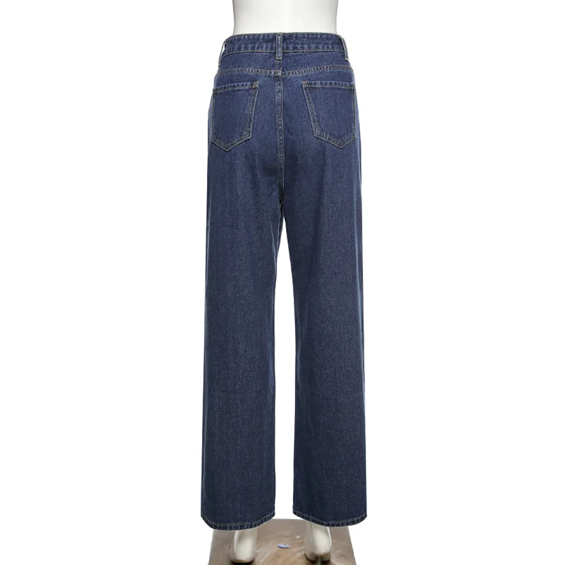 

NEW Blue Straight Jeans Women Vintage Cargo Denim Pants Fashion Low Waist Harajuku Patchwork Stitched 90s Aesthetic Baggy Jean
