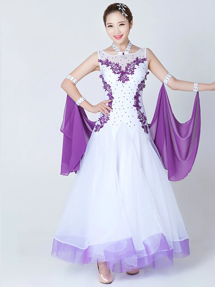 Female International Standard Ballroom Dance Skirt Women Slim Waltz Tango Dress White Black Modern Flamenco | Тематическая одежда