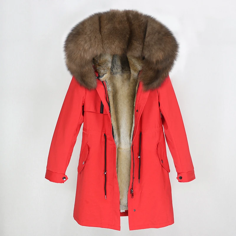 red brown 2 OFTBUY натуральный Лисий мех воротник парка с капюшоном зимняя куртка женская натуральный кроличий мех внутри Толстая теплая верхняя одежда Уличная Роскошная - Цвет: red brown 2