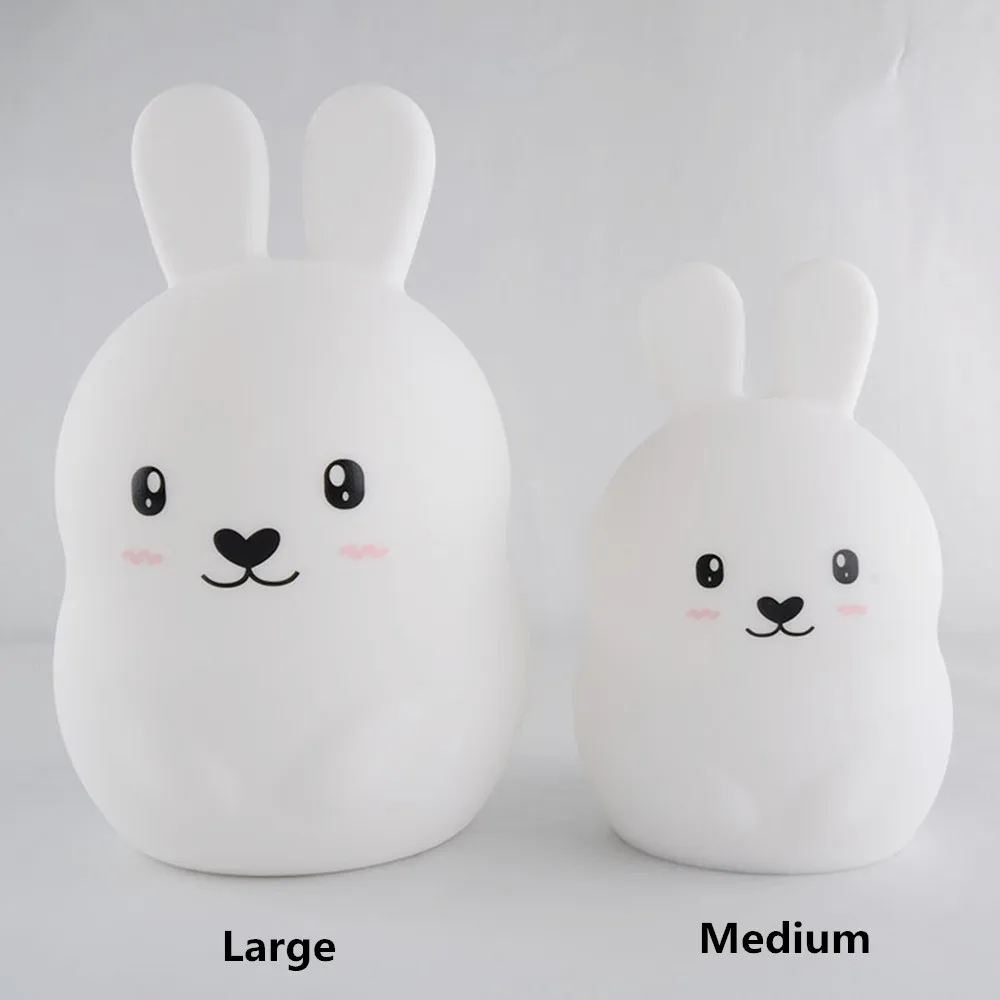 

Cute Rabbit LED Night Light Touch Tap Remote Control RGB Dimmable Timer Rechargeable Silicone Bunny Lamp for Children Baby Gift