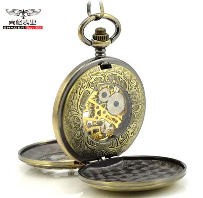 Винтажные Механические карманные часы с бронзовым римским номером двойной