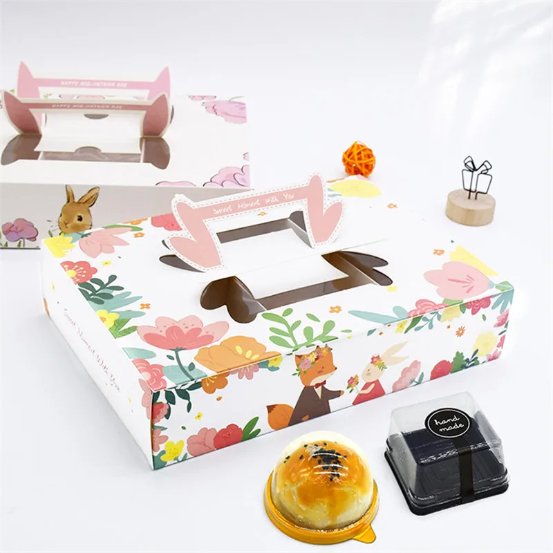 

Cute Portable Cake Packaging Boxes 6 Pack Dessert Cookie Candy Food Cartoon Color Paper Bag for Wedding Party Xmas Favor 5 Pcs